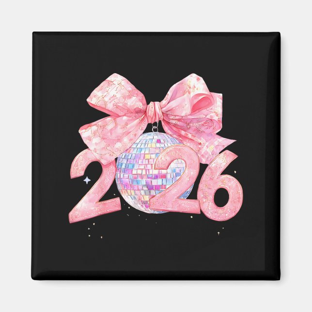 Imã Happy New Year 2026 Disco Ball Nk Coquette Bow Fam (Frente)