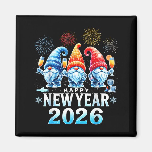 Imã Happy New Year 2026 Gnomes Family Party New Years  (Frente)