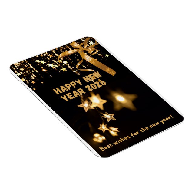 Ímã Happy New Year 2026 Gold Star Greeting Card (Lado Direito)