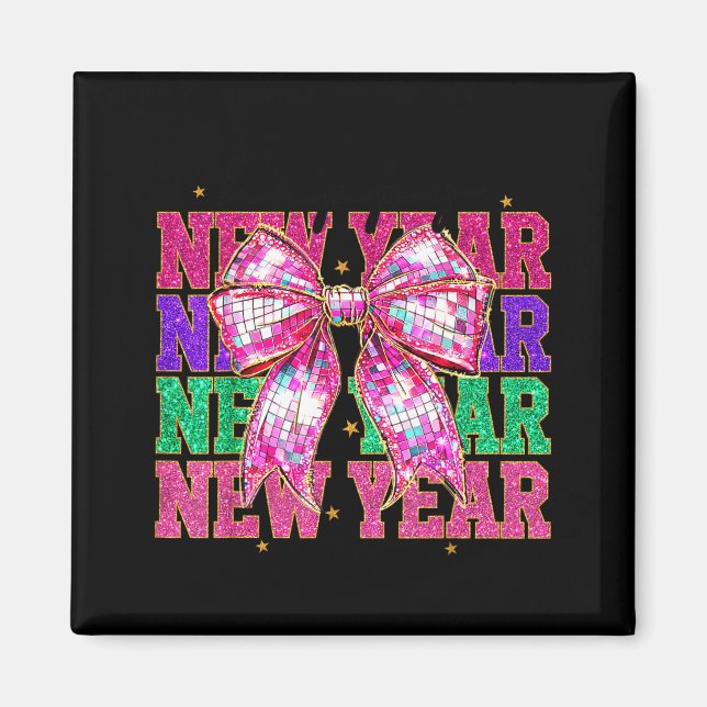 Imã Happy New Year 2026 Nk Coquette Bow Disco Ball Cou (Frente)