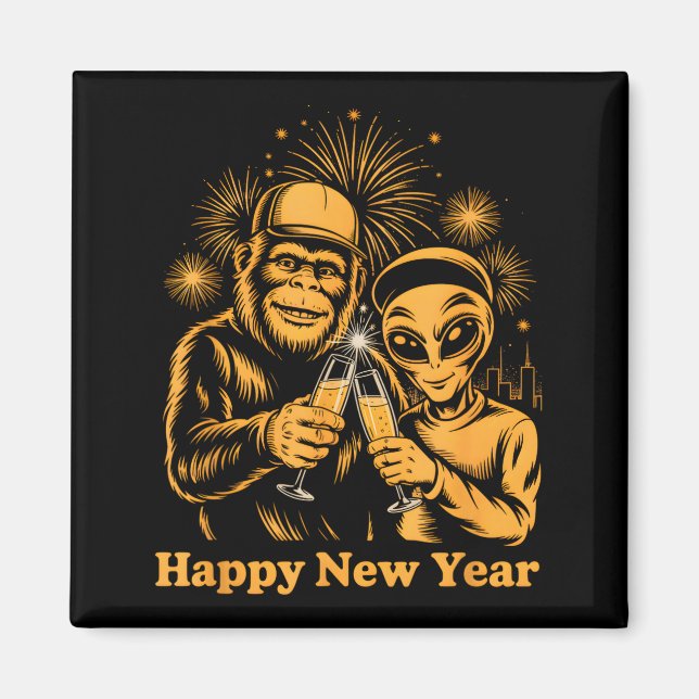 Imã Happy New Year Bigfoot And Alien Sasquatch Firewor (Frente)