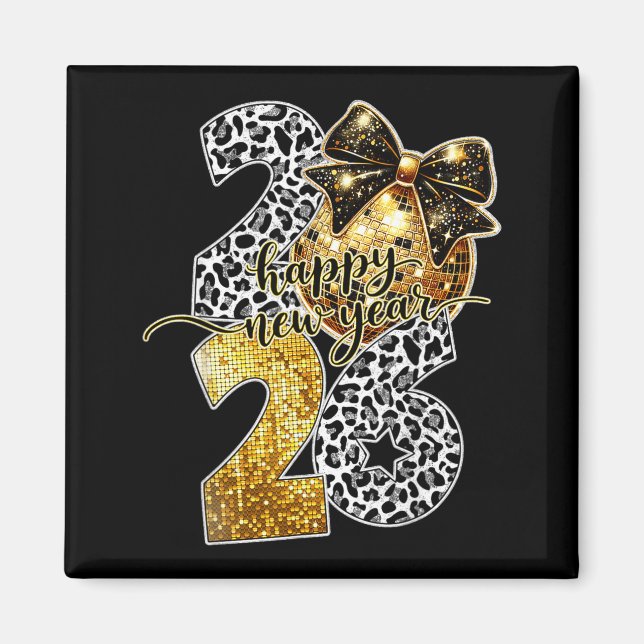 Imã Happy New Year Cute Gold Disco Ball Bow New Year's (Frente)
