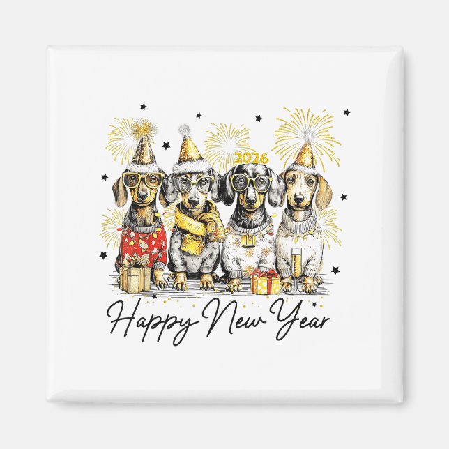 Imã Happy New Year Dachshund Dog Lover 2026 New Year H (Frente)
