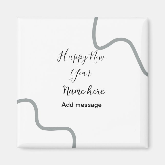 Imã Happy new year name message gray simple holiday  (Frente)
