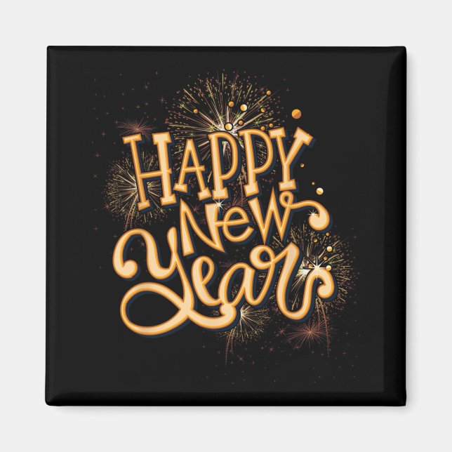 Imã Happy New Year New Years Eve Party , Black  (Frente)