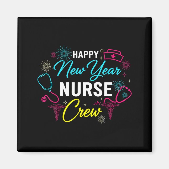 Imã Happy New Year Nurse Shirt, Fireworks Stethoscope  (Frente)