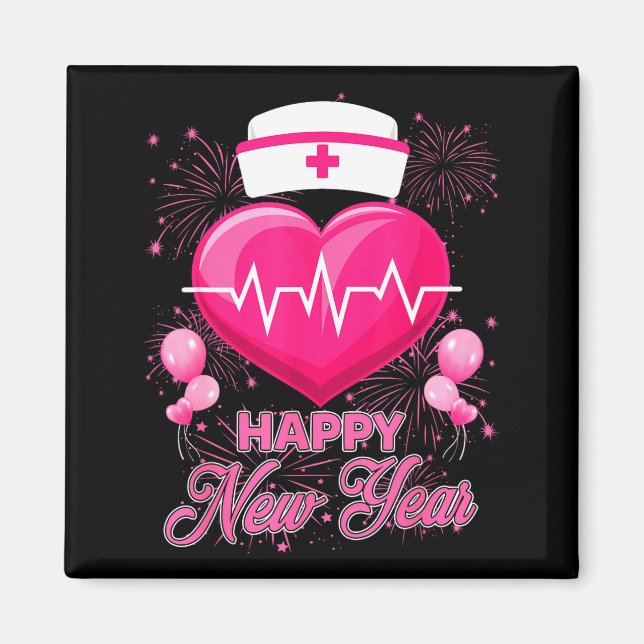 Imã Happy New Year Nurses Heartbeat New Years Eve Part (Frente)