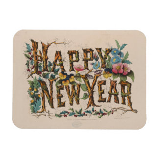 Ímã Happy New Year, Vintage Currier & Ives Print
