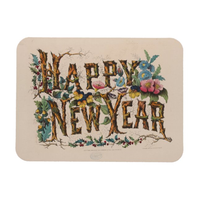 Ímã  Happy New Year, Vintage Currier & Ives Print (Horizontal)