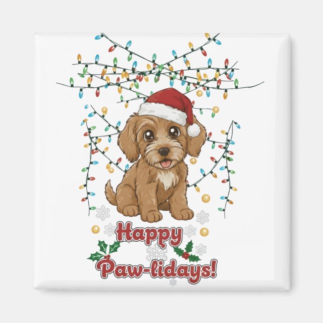 Imã Happy Paw-lidays Christmas Cockapoo Magnet (Frente)