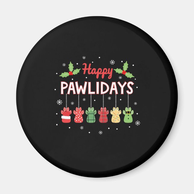 Imã Happy Pawlidays Funny Christmas Dog Paw Xmas Dogs  (Frente)