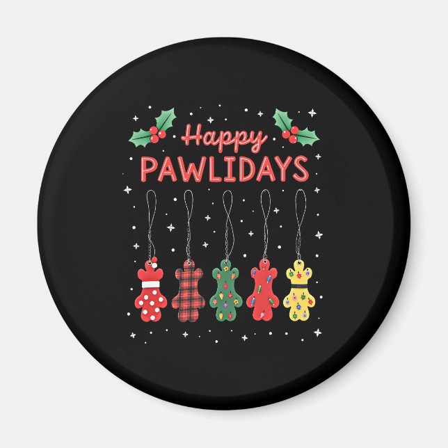 Imã Happy Pawlidays Funny Christmas Dog Paw Xmas Dogs  (Frente)