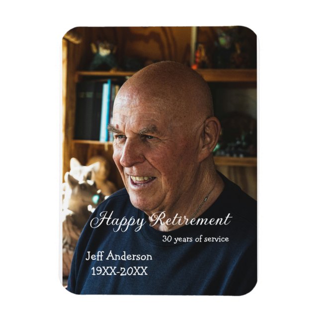 Ímã Happy retirement add name photo years of service r (Vertical)