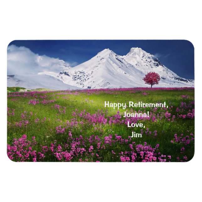 Ímã Happy Retirement Personalized Mountains Flowers (Horizontal)