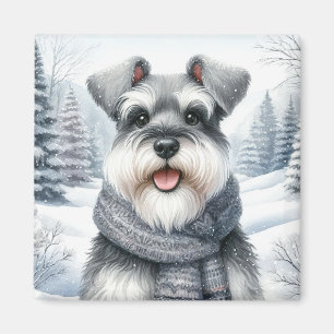Imã Happy Schnauzer em Arte de Inverno Scarf