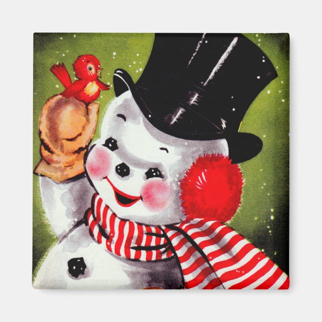 Imã Happy Snowman Vintage (Frente)