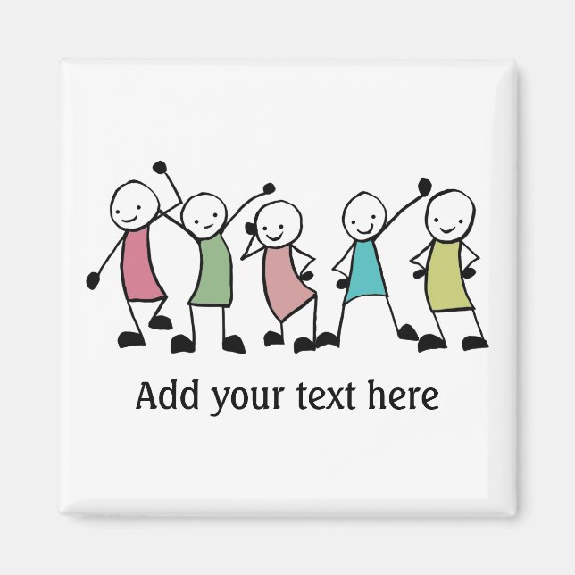 Imã Happy Stick People Friends Personalized (Frente)