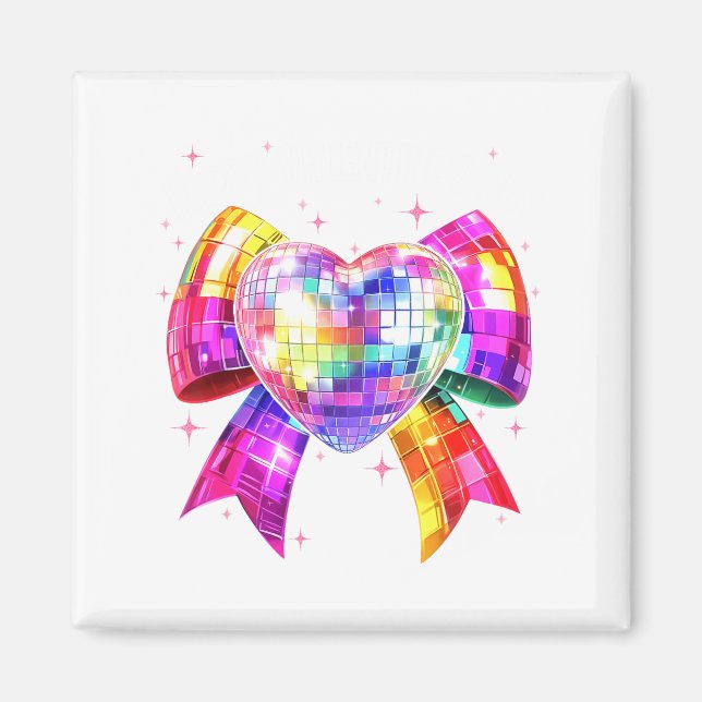 Imã Happy Valentine's Day Coquette Disco Ball Heart Gi (Frente)