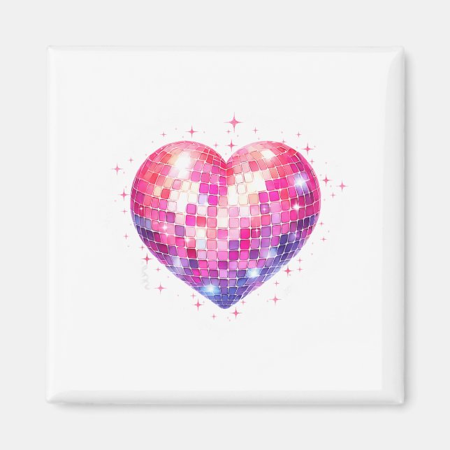 Imã Happy Valentine's Day Coquette Nk Disco Ball Heart (Frente)