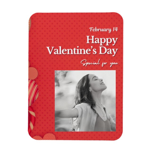 Ímã Happy valentine's day Custom Photo Red Hearts (Vertical)