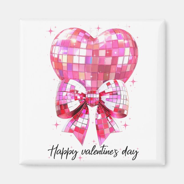 Imã Happy Valentine's Day Funny Coquette Disco Ball He (Frente)