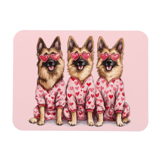 Ímã Happy Valentines Day German Shepherd Dogs (Horizontal)