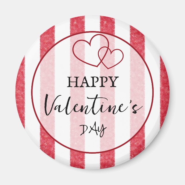 Imã Happy Valentine's Day Heart Stripes Magnet (Frente)