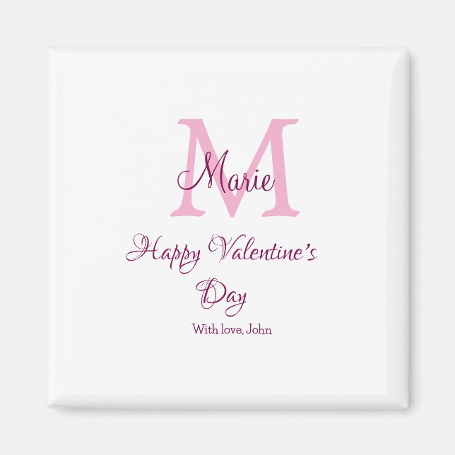 Imã Happy valentine's day monogram pink name love girl (Frente)