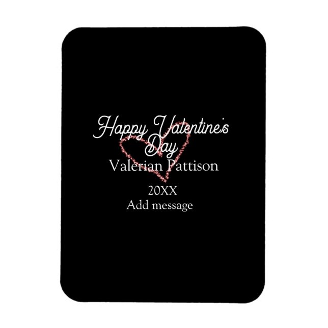Ímã Happy Valentine's day red glitter heart black name (Vertical)
