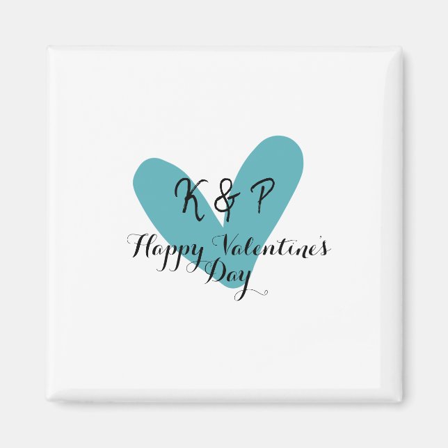 Imã Happy Valentine's day turquoise heart name letter  (Frente)