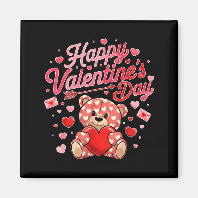 Imã Happy Valentines Day Women Cute Bear Valentine Hea (Frente)
