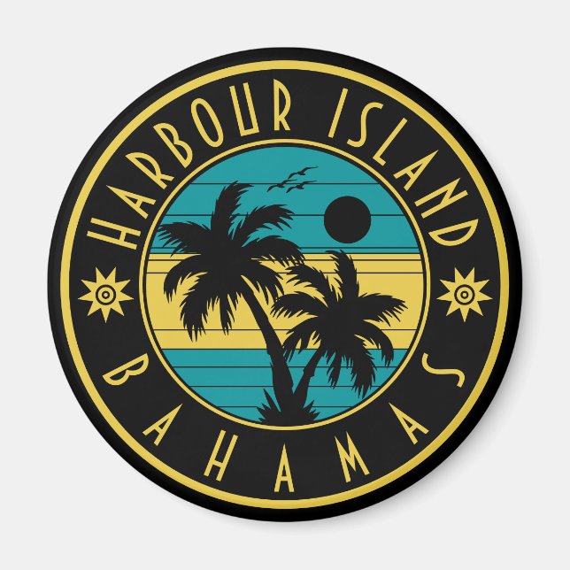 Imã Harbor Island Bahamas Retro Palm Souvenirs (Frente)