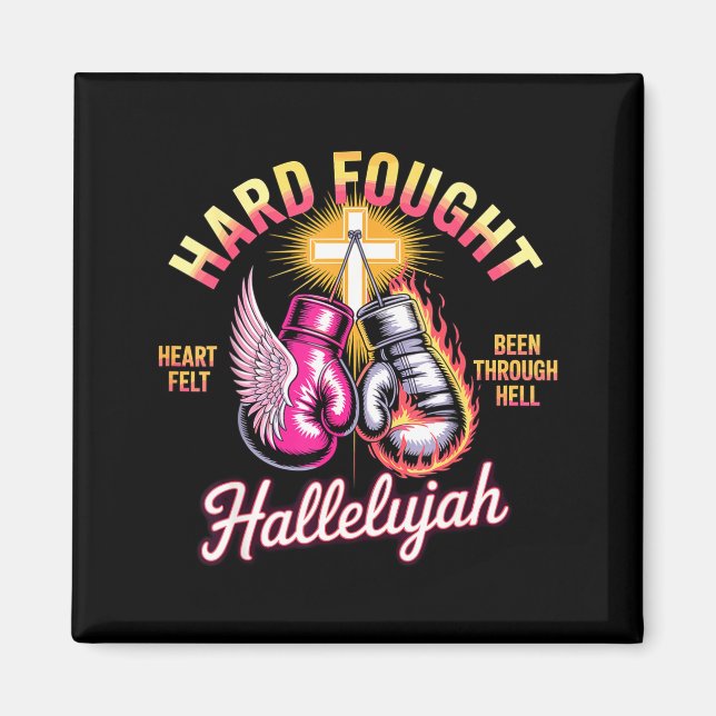 Imã Hard Fought Hallelujah Boxing Gloves Faith  (Frente)