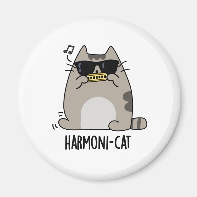 Imã Harmoni-cat Funny Harmonica Cat Pun (Frente)