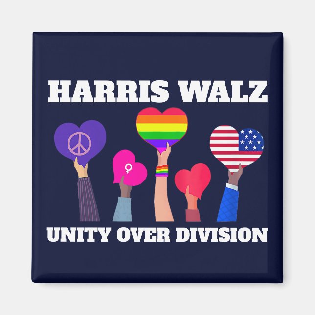 Imã Harris Walz Unity Over Division LGBTQ Dark Blue (Frente)