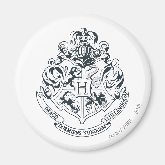 Imã Harry Potter | Hogwarts Crest - Preto e Branco (Frente)