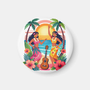 Imã Havaiano Hula Pôr do Sol Praia Dança Tropical Arte
