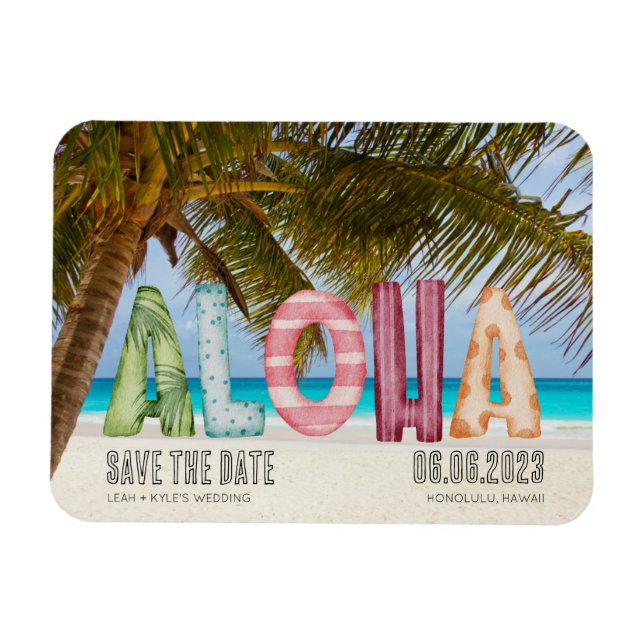 Ímã Hawaii Beach Aloha Casamento Salve a Data (Horizontal)