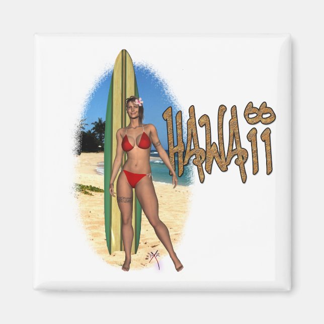 Imã Hawaii Surfer Girl Magnet (Frente)