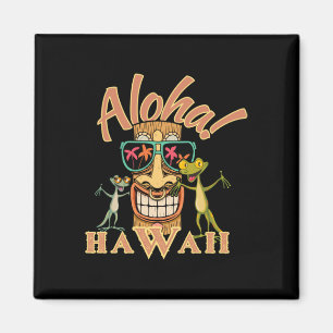 Imã Hawaii Tiki Com Dois Geckos Sticker Engraçados