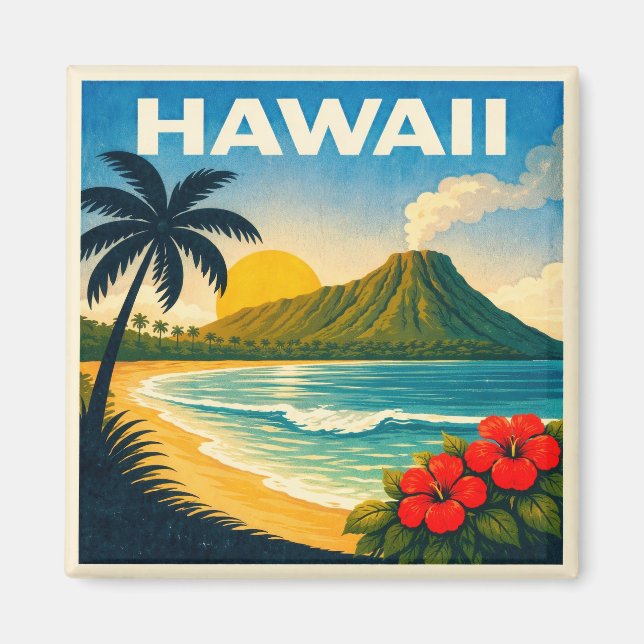 Imã Hawaii Vintage Travel Poster Magnet (Frente)