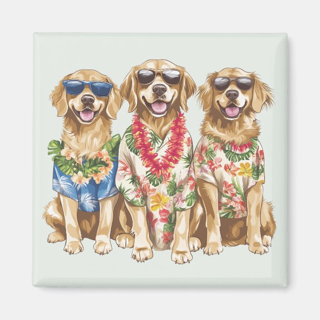 Imã Hawaiian Golden Retriever Dogs Flower Lei (Frente)