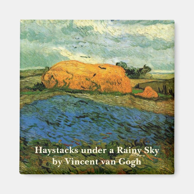 Imã Haystacks under a Rainy Sky por Vincent van Gogh (Frente)