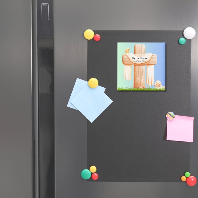 Imã He Is Risen – Easter Cross and Lamb Art (He is Risen Easter magnet)