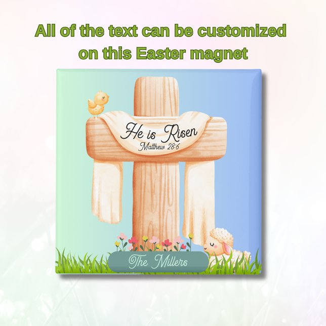 Imã He Is Risen – Easter Cross and Lamb Scene (He is Risen Eater magnet with baby lamb)