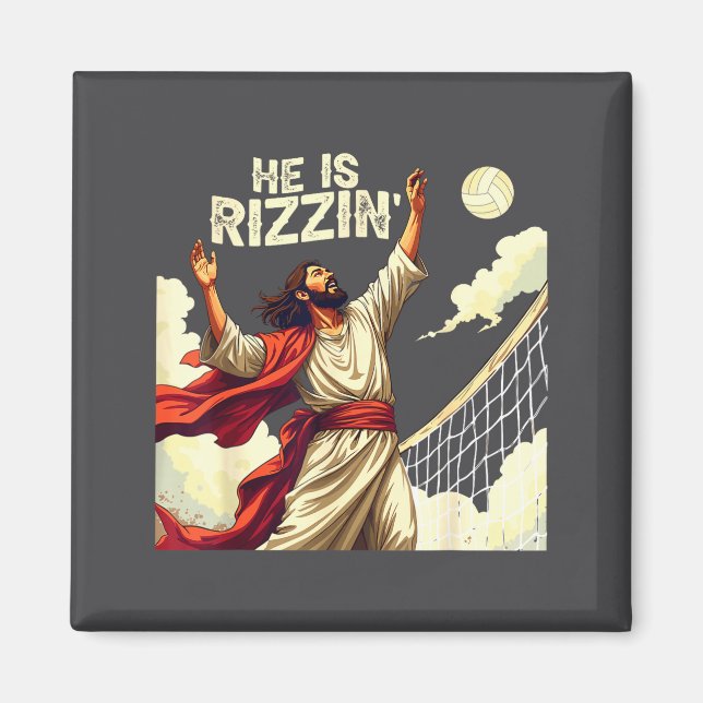 Imã He Is Rizzin Jesus Meme Quote Shirt Funny Volleyba (Frente)
