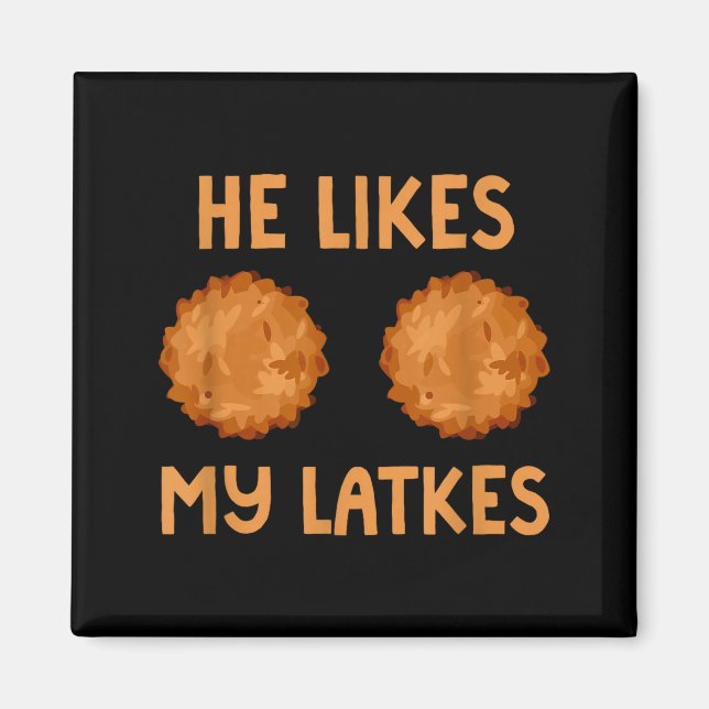 Imã He Likes My Latkes Hanukkah Couple Matching Jewish (Frente)
