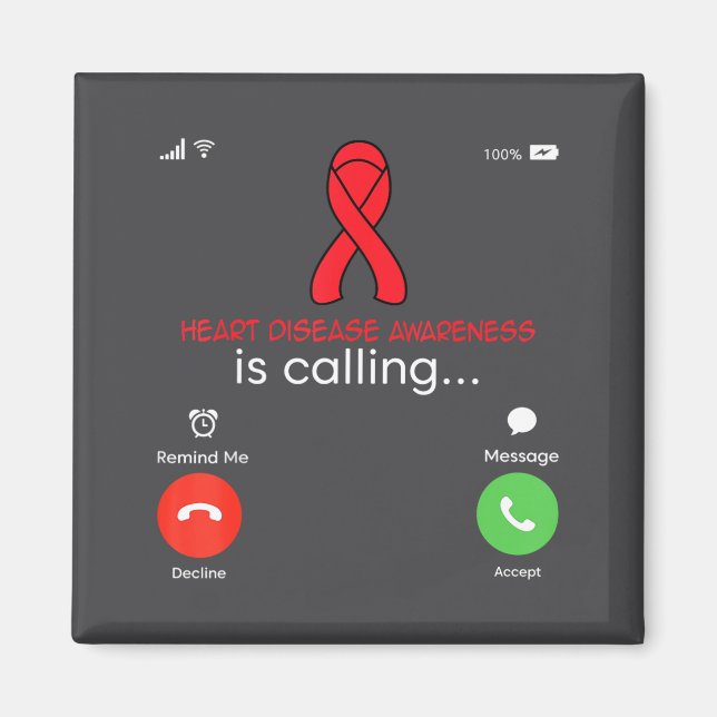 Imã Heart Disease Awareness Red Ribbon Heart Attack Su (Frente)