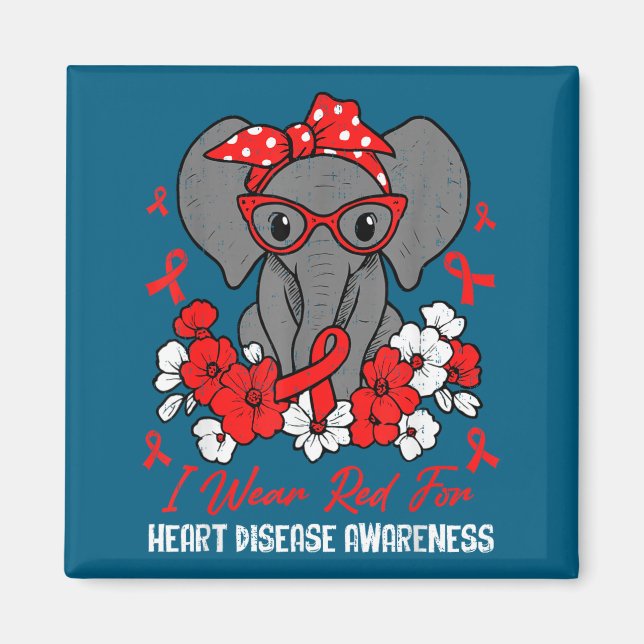 Imã Heart Health Elephant Red Ribbon Heart Disease Awa (Frente)