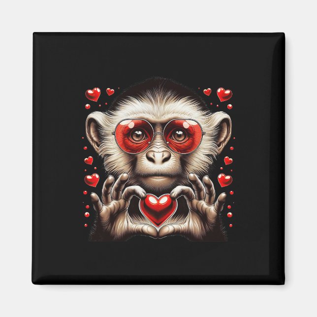 Imã Heart Sign Hand Monkey Kids Mens Womens Monkey Val (Frente)